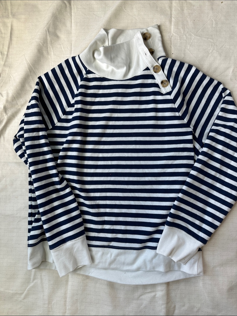 J. Crew factory Navy and White Striped Button-Shoulder Turtleneck Sweatshirt